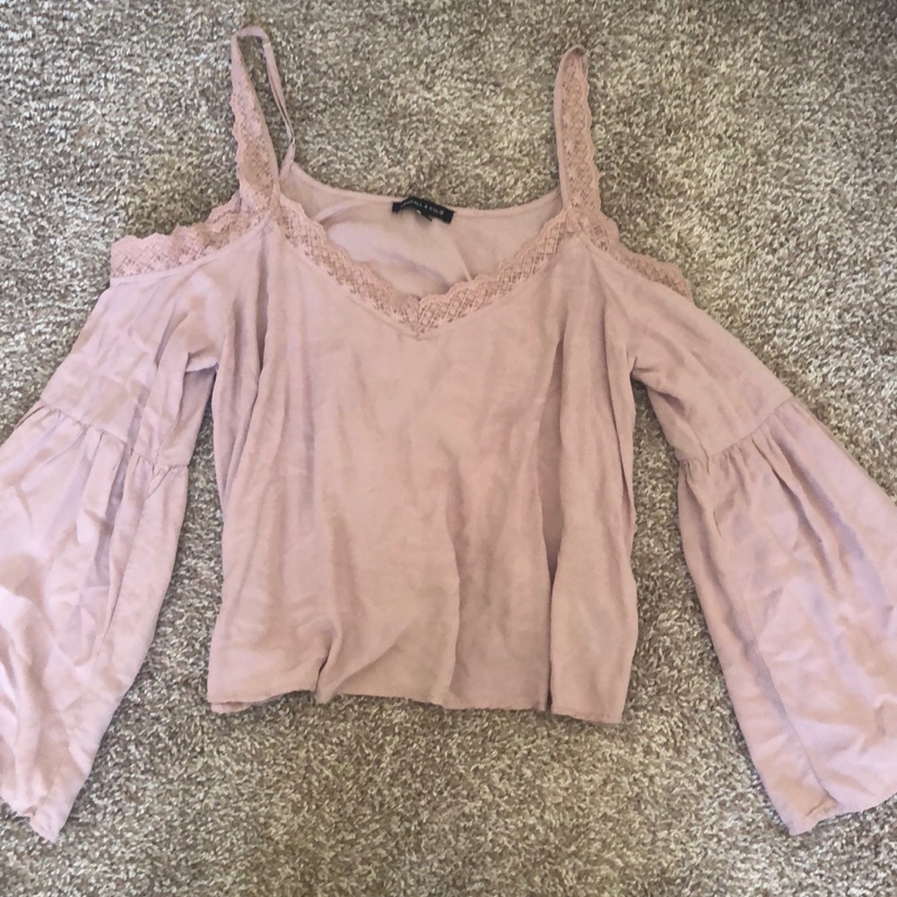 Pink cold shoulder, bell sleeve top
